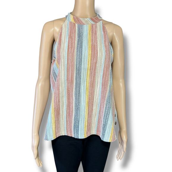W5 Womens Tank Top Halter Top Blouse Stripes Retro Sleeveless Pullover Medium - Picture 1 of 8